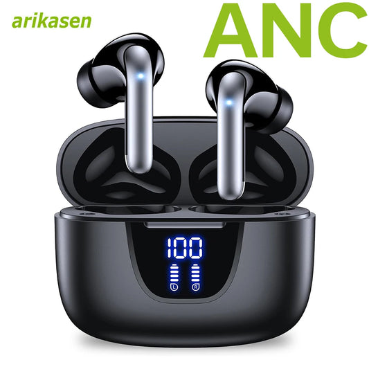 ANC Bluetooth 5.3 Wireless Earbuds with LED Display – Active Noise Cancelling TWS Earphones with Mic, 36H Playtime