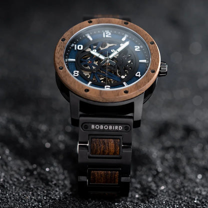 Automatic Mechanical Watch BOBO BIRD New Top Business Men Wooden Wristwatch Unique Custom Engraved Watches Christmas Gift Box