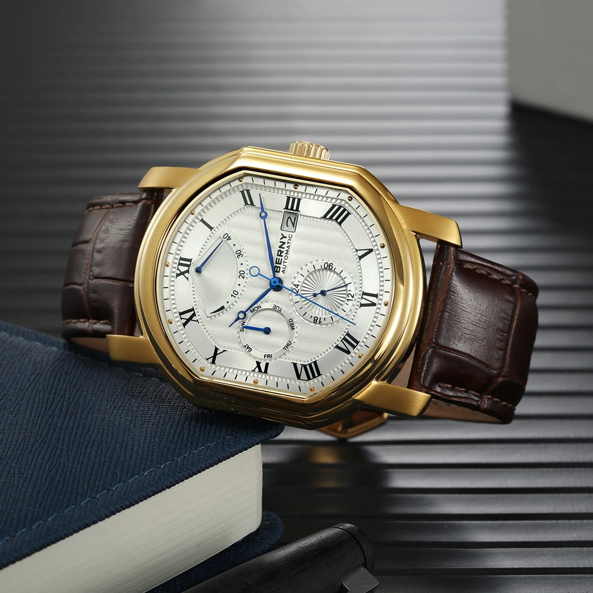 BERNY Men Mechanical Watch Top Accuracy Move Automatic Wristwatch Luxury Male Clock Sapphire Self-Winding Men's Watch Waterproof