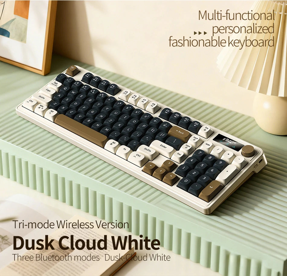 98 key Wireless Keyboard Knob Control BT/2.4g/Wired,RGB LED Backlight Display,2000mA Battery for PC/Laptop