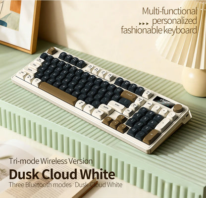 98 key Wireless Keyboard Knob Control BT/2.4g/Wired,RGB LED Backlight Display,2000mA Battery for PC/Laptop
