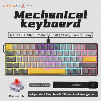AJAZZ NK61 Wired 61-Key Gaming Mechanical Keyboard 60% RGB Lighting Hot-Swappable Red Switches 61 Keys Suitable for Gamers