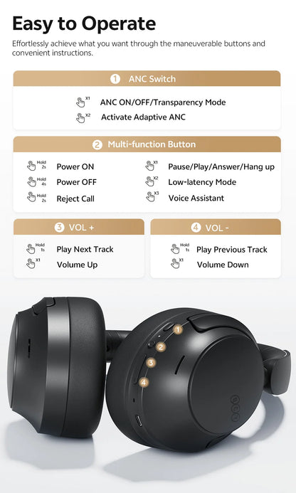 QCY H3S – Adaptiver ANC-Over-Ear-Bluetooth 6.0-Kopfhörer mit -56dB – Hi-Res LDAC Wireless-Headset, 102H Akku, räumlicher Klang mit Dual-Treiber