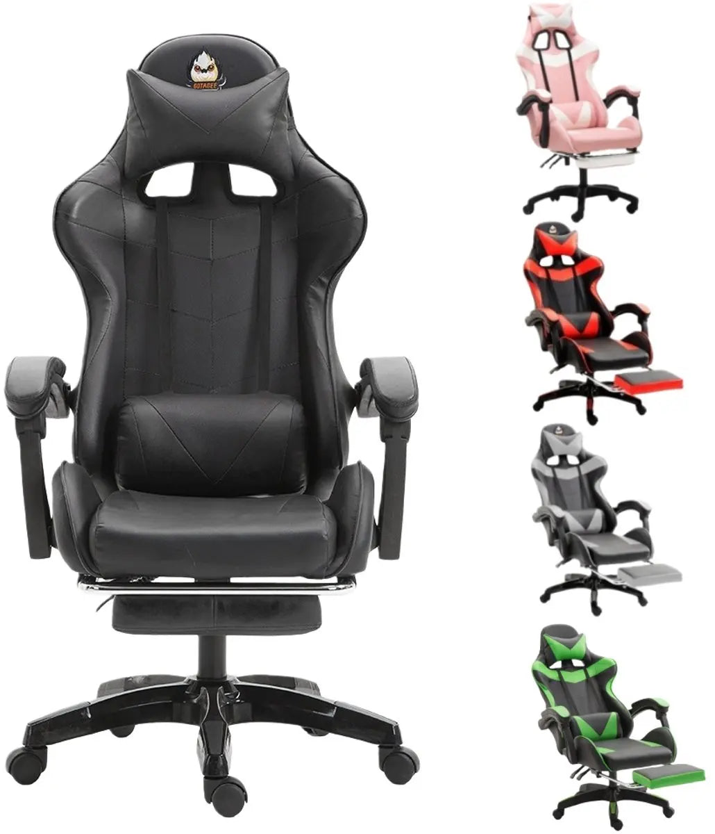 Ergonomic Gaming Chair with Lumbar Support, PU Leather Office Chair, Adjustable Height Computer Chair with Headrest, 360° Swivel