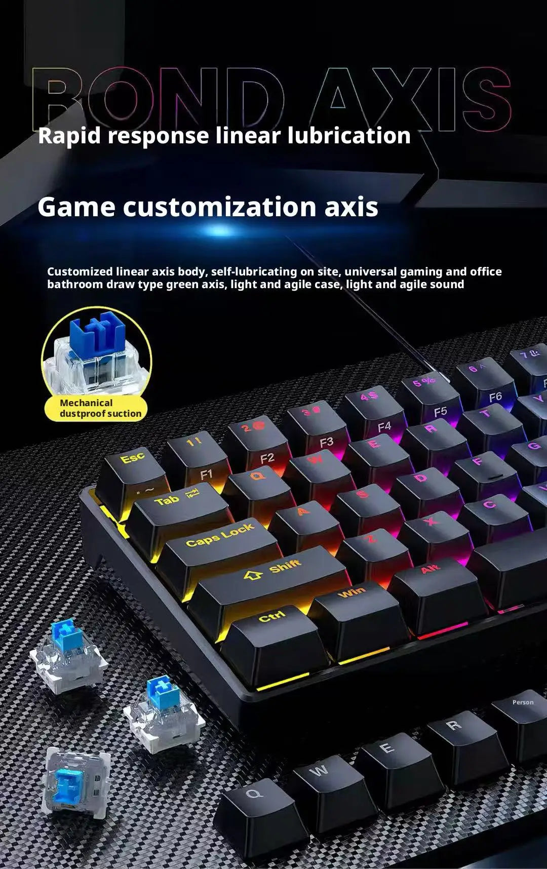 RGB Backlit 61 Keys Mechanical Keyboard Tri-Mode BT Wireless Waterproof Dustproof Portable Gaming Keyboard for Esports Gamer