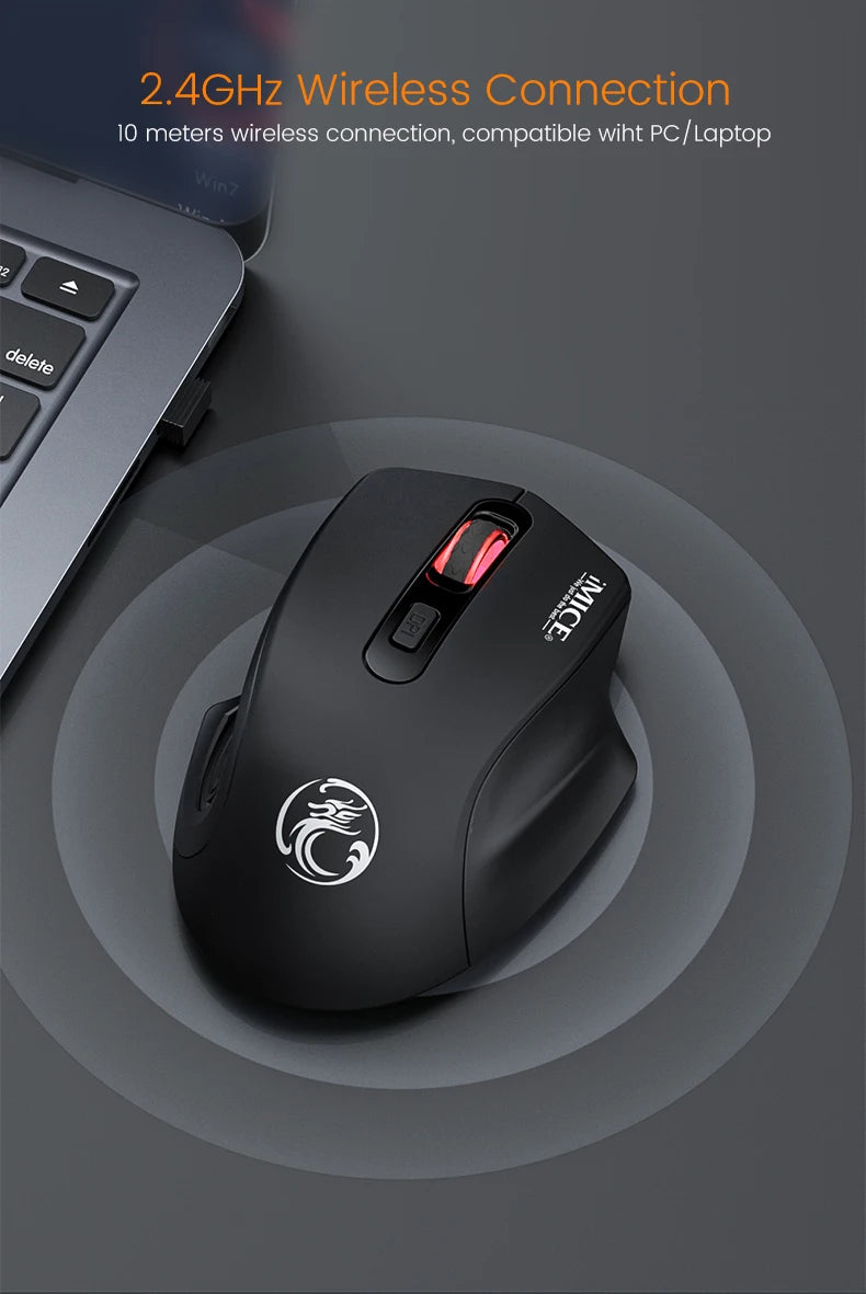 Ratón inalámbrico silencioso recargable con DPI ajustable de 1600, conexión 2.4GHz, clic silencioso para oficina, compatible con PC y portátil