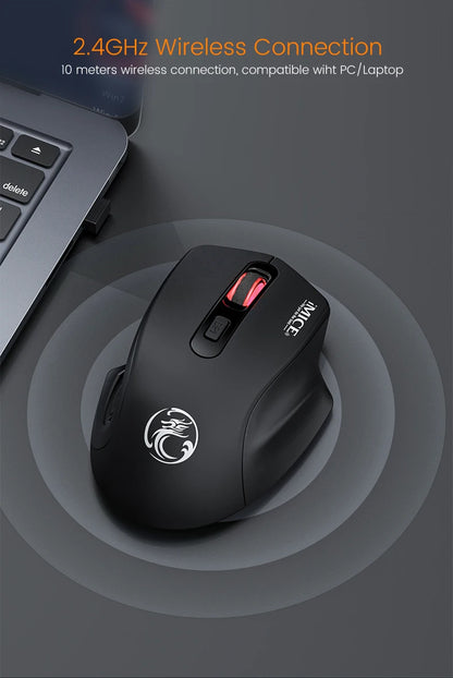 Ratón inalámbrico silencioso recargable con DPI ajustable de 1600, conexión 2.4GHz, clic silencioso para oficina, compatible con PC y portátil