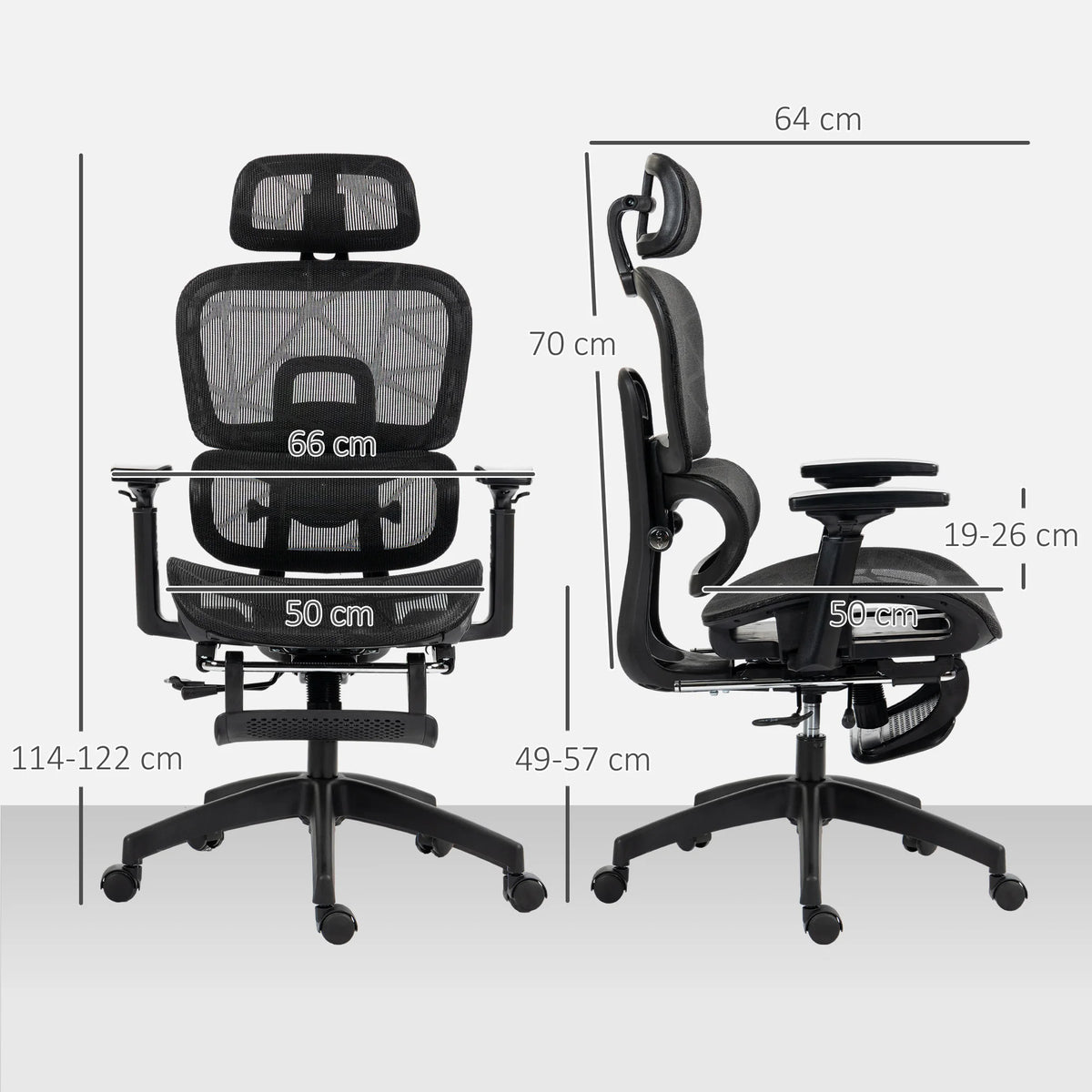 Ergonomic Office Chair with Lumbar Support, Adjustable Headrest, Footrest, Armrests, Reclining Mesh Desk Chair for Home Office
