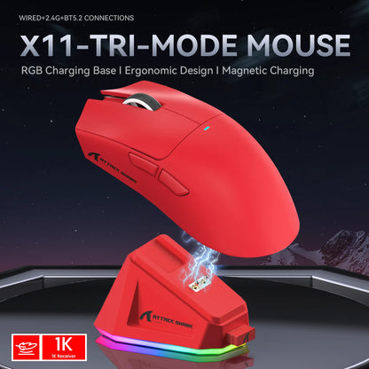 Attack Shark X11 Tri-Mode Gaming Mouse with Magnetic Charging Dock, 22,000 DPI PixArt PAW3311 Wireless Gaming Mouse, Bluetooth, 2.4GHz & Wired RGB Gaming Mouse for PC & Mac