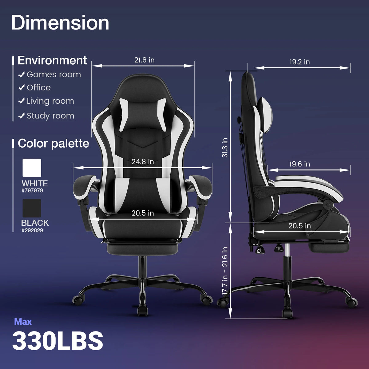 WOTSTA Ergonomic Racing Gaming Chair with Lumbar Support, Adjustable Headrest, Swivel Computer Office Chair for Home & Work