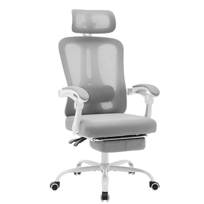 Ergonomic Office Chair with Adjustable Lumbar Support & Footrest, High-Back Mesh Gaming Chair, Reclining Home Office Desk Chair with Tilt Mechanism