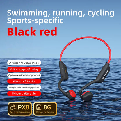 POLVCDG X7 Bone Conduction Headphones Bluetooth 5.3 IPX8 Waterproof Swimming Headset with 32GB MP3 Memory & Microphone