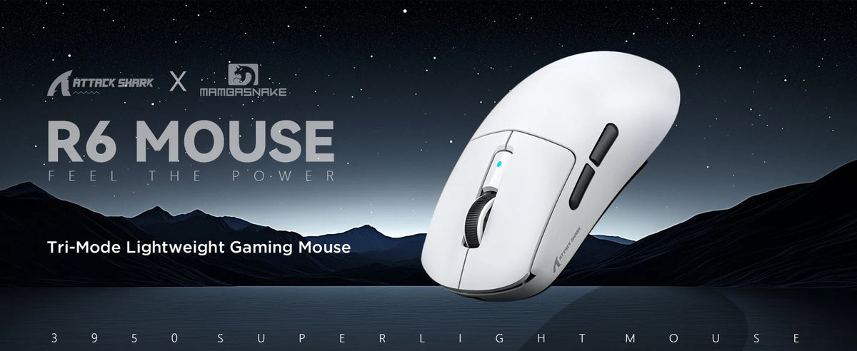 Attack Shark R6 Lightweight Wireless Gaming Mouse, PAW3950MAX Sensor, 8KHz Polling Rate, Tri-Mode Bluetooth Gaming Mouse for PC & Laptop