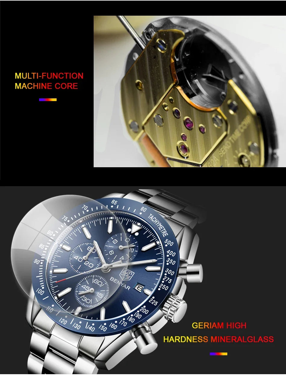 Men Watch BENYAR Top Brand Luxury Full Steel Business Quartz Watch Men Casual Waterproof Sports Watches Clock Relogio Masculino