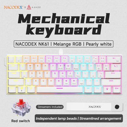 AJAZZ NK61 Wired 61-Key Gaming Mechanical Keyboard 60% RGB Lighting Hot-Swappable Red Switches 61 Keys Suitable for Gamers