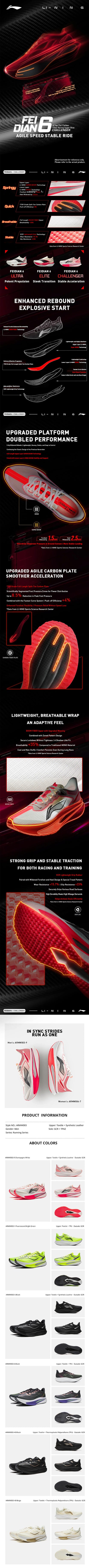Li-Ning Men's FEIDIAN 6 CHALLENGER Racing Running Shoes SUPER BOOM Lightweight Reflective LiNing Competition Sneakers ARMW003