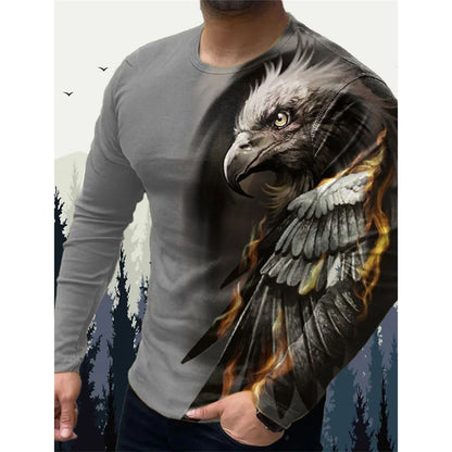 3D Printed Wolf Eagle T Shirt For Men Vintage Animal Pattern Tees Spring Autumn Long Sleeves O-Neck Tops Loose Street T-Shirts