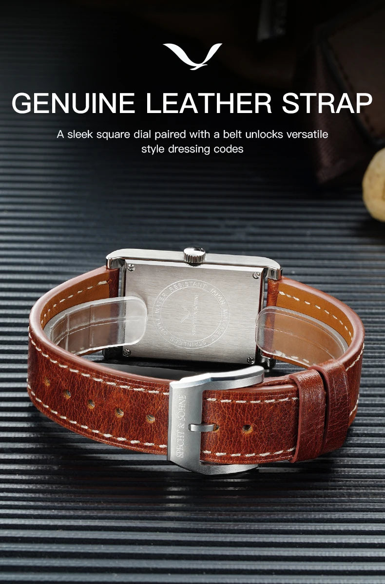 2025 New Fashion Specht & Söhne Square Watch Men's Watches Ultrathin Japan Movt Casual Men Watch Black Color Reloj Hombre 26MM