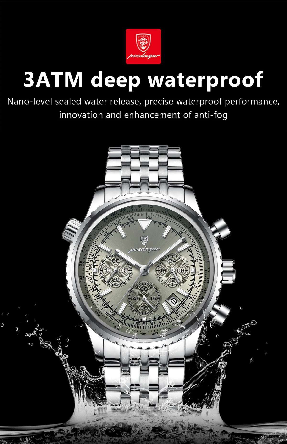 POEDAGAR Fashion Men's Quartz Watch Stainless Steel Waterproof Luminous Man Watch Chronograph Date Multifunction Watches For Men