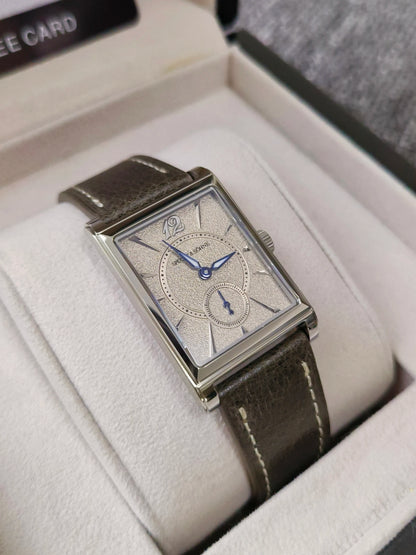 2026 Specht&Söhne Ultra Thin 7.5mm Rectangular Watch Japan Quartz Movt Small Seconds Sandblasted Dial Grey Leather Strap Watch