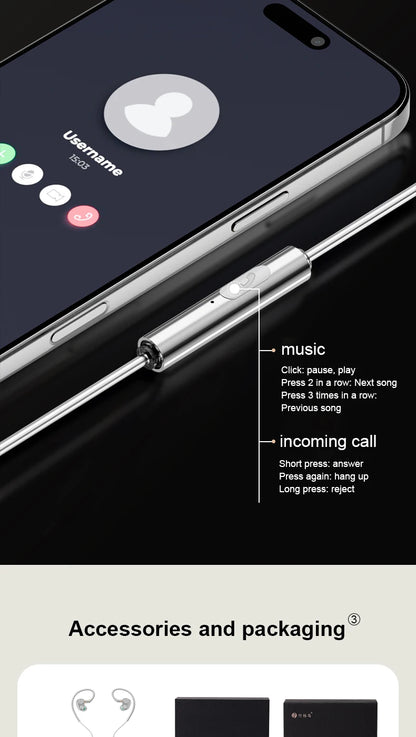 Zhulinniao JingHong Z3 HiFi Earphones Dual Dynamic Driver In-Ear Headphones, High-Fidelity Metal Music Monitor Earbuds with Wired & Bluetooth Audio