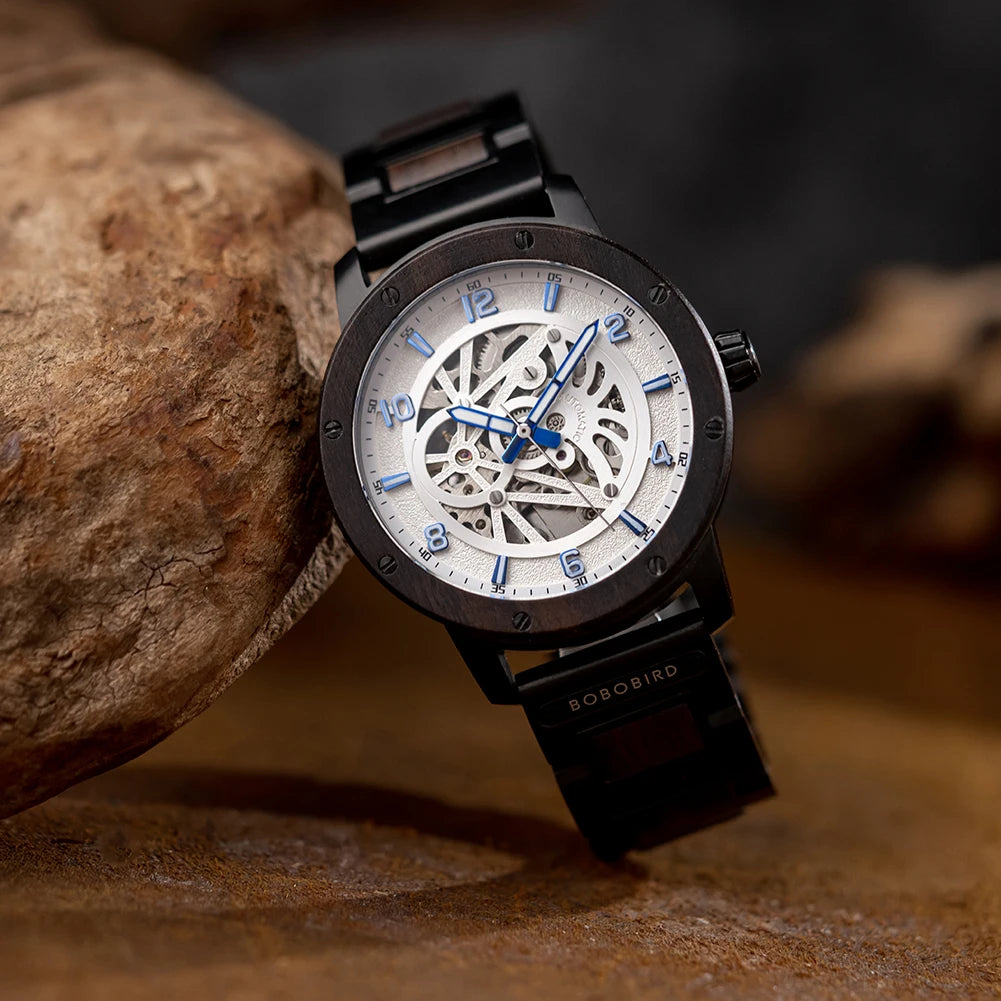 Automatic Mechanical Watch BOBO BIRD New Top Business Men Wooden Wristwatch Unique Custom Engraved Watches Christmas Gift Box