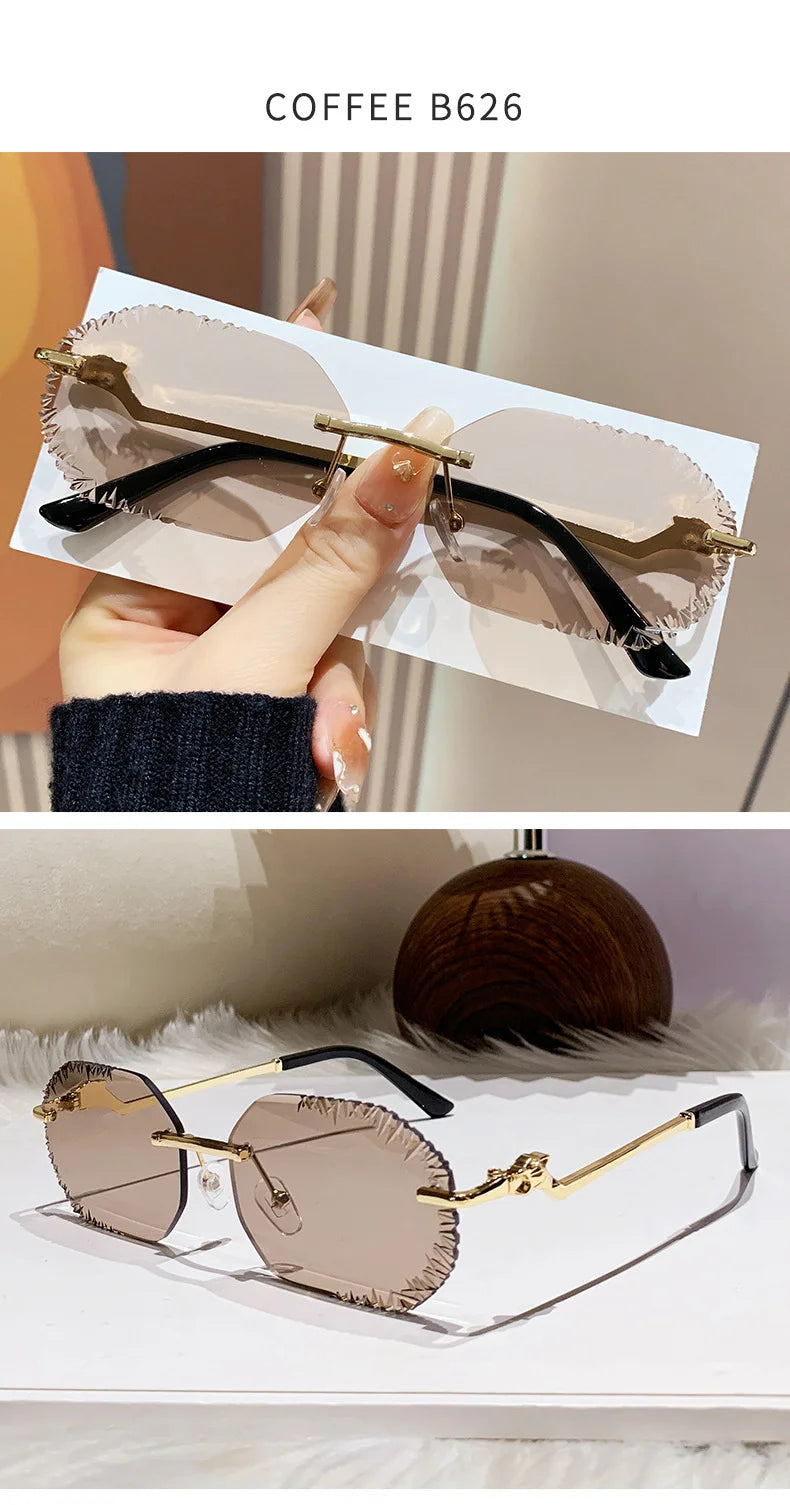 New Rimless Sunglasses Women Luxury Designer Brand Shades UV400 Vintage Metal Men Fashion Ladies Sun Glasses Frameless Shades