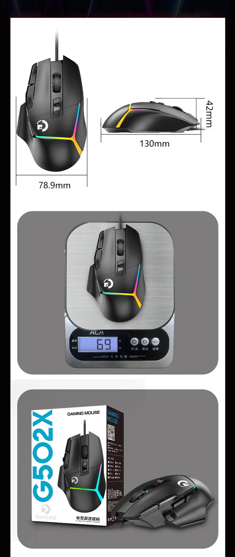 Wireless Gaming Mouse Bluetooth Rechargeable RGB Gaming Mouse with Optical Sensor, Programmable Wireless Gaming Mouse for Windows, Wired & Tri-Mode