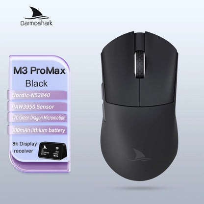Ratón gaming Darmoshark M3Pro 2.4G BT inalámbrico trimodo con sensor PAW3395 N52840, 26000DPI, para manos grandes, controlador macro para gaming