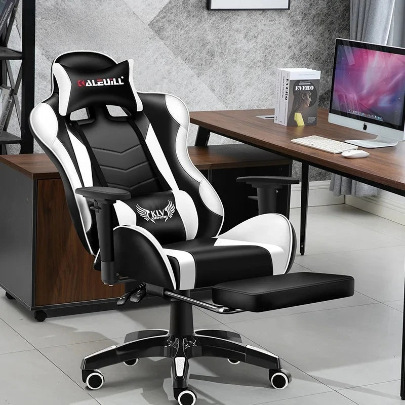 XMSJ Ergonomic Gaming Chair with Lumbar Support, High Back Leather Gaming Chair, Adjustable Armrest Reclining Office Chair for PC Gamer Desk