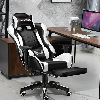 XMSJ Ergonomic Gaming Chair with Lumbar Support, High Back Leather Gaming Chair, Adjustable Armrest Reclining Office Chair for PC Gamer Desk
