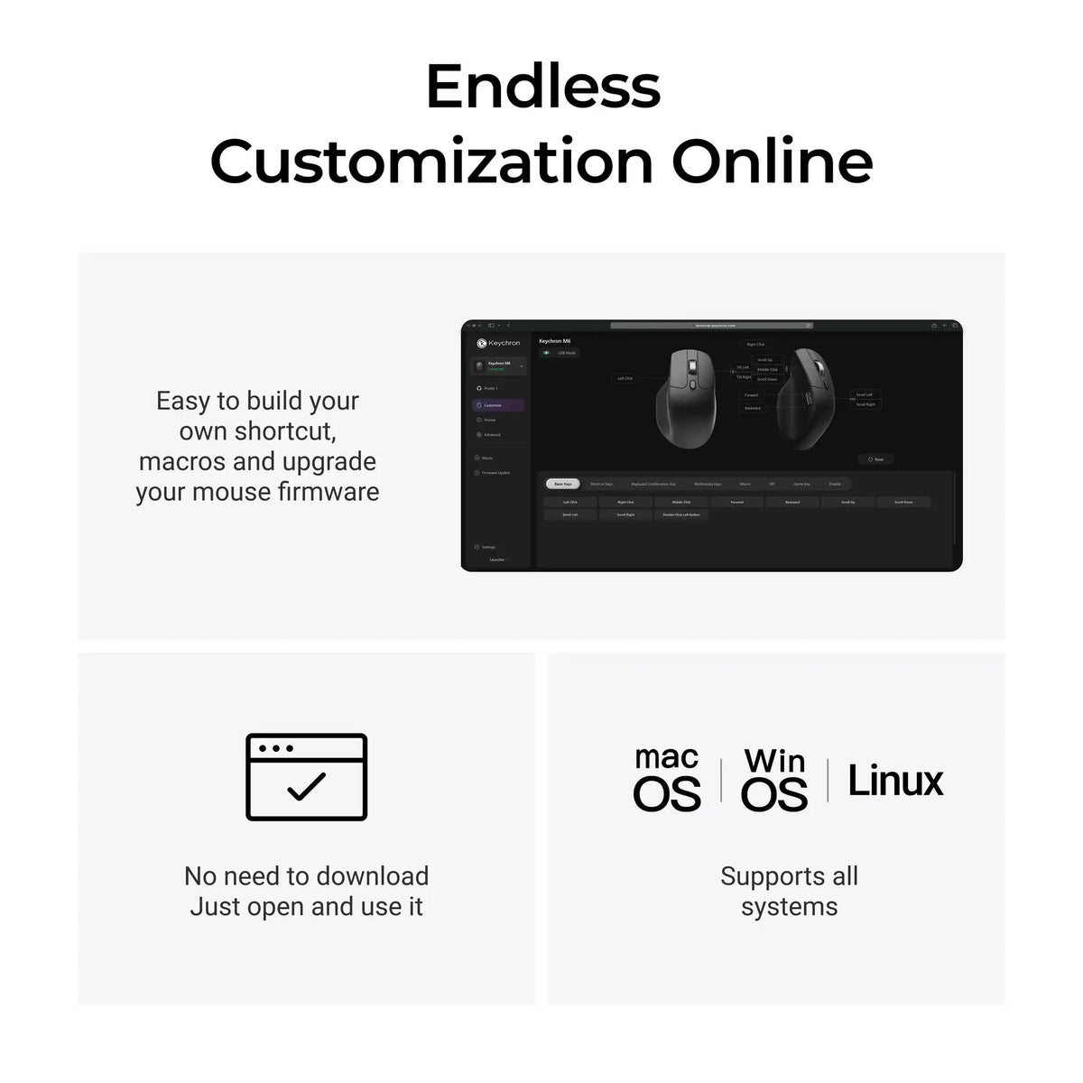 Keychron M6 Wireless Mouse with PixArt 3950 Sensor, 8K Polling Rate, Silent Switches, Dual Scroll Wheels, Bluetooth & 2.4GHz Ergonomic Mouse