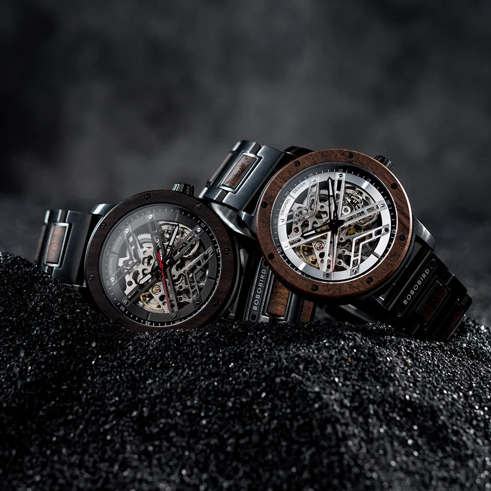 Automatic Mechanical Watch BOBO BIRD New Top Business Men Wooden Wristwatch Unique Custom Engraved Watches Christmas Gift Box