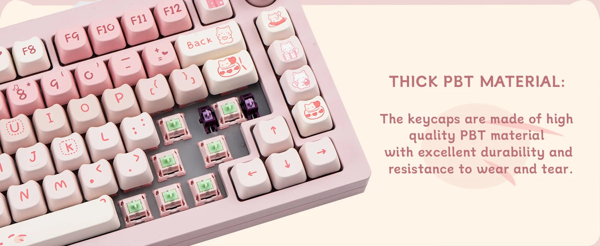 Pink Kitten, Girl MAO Keycap PBT 134 Keys, Customized for 60/84/98/108 Mechanical Keyboard