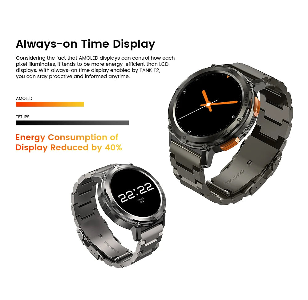 2025 Original KOSPET TANK T2 Smart Watches for Men Watches AMOLED AOD Smartwatch Bluetooth Call Electronic Men's Smart Watch