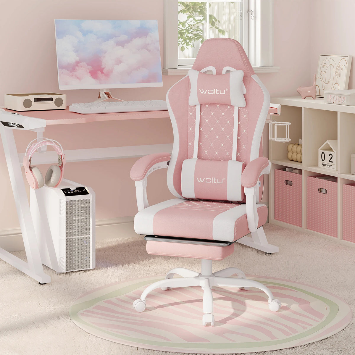 Cadeira de computador giratória WOLTU com função de massagem, cadeira de escritório ergonómica com almofada e apoio para os pés, cadeira gaming ajustável em altura