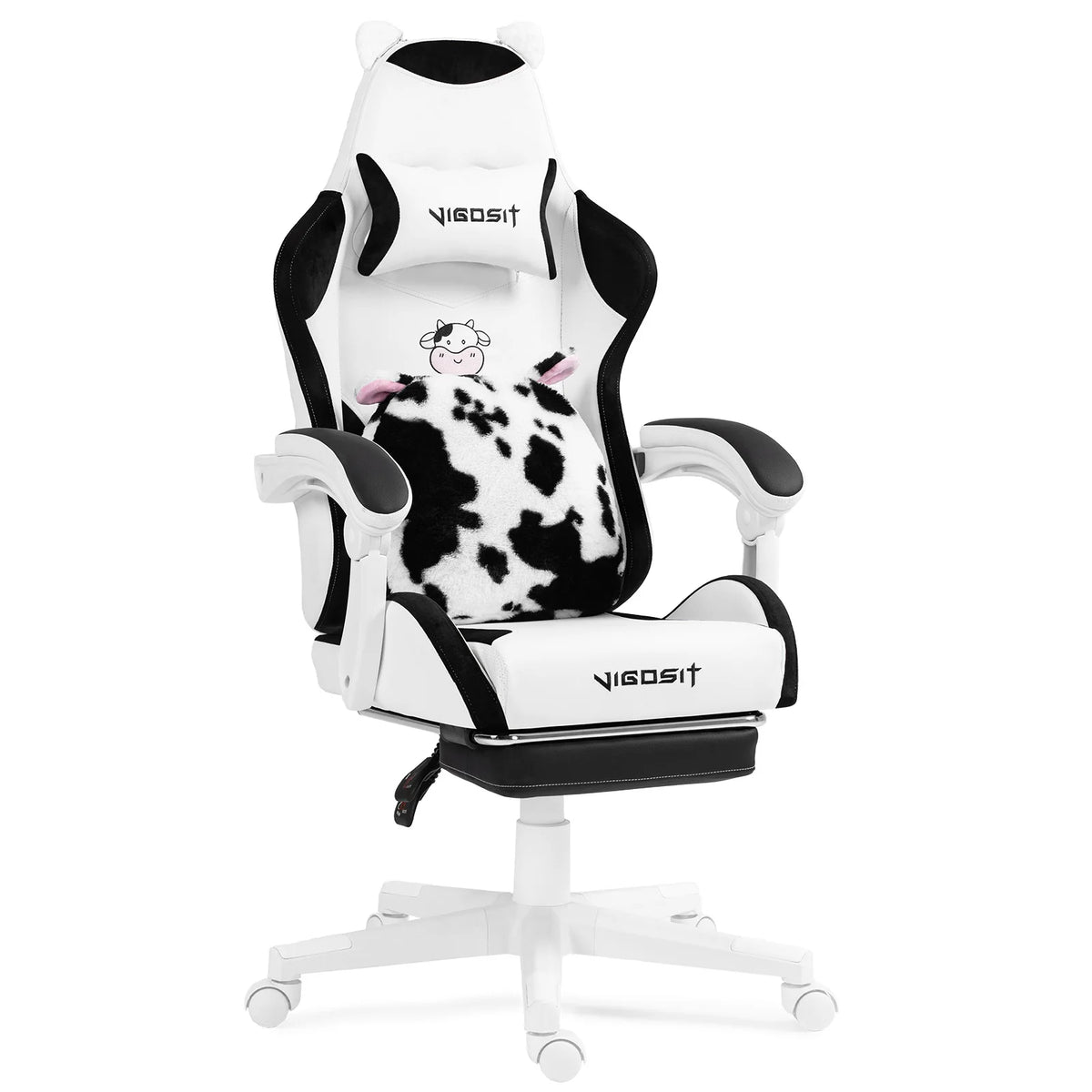 VIGOSIT Gaming Chair with Cute Cat Ears, Ergonomic Computer Gaming Chair for Girls, Kawaii Pillow, Lumbar Support, Adjustable Reclining Gamer Chair
