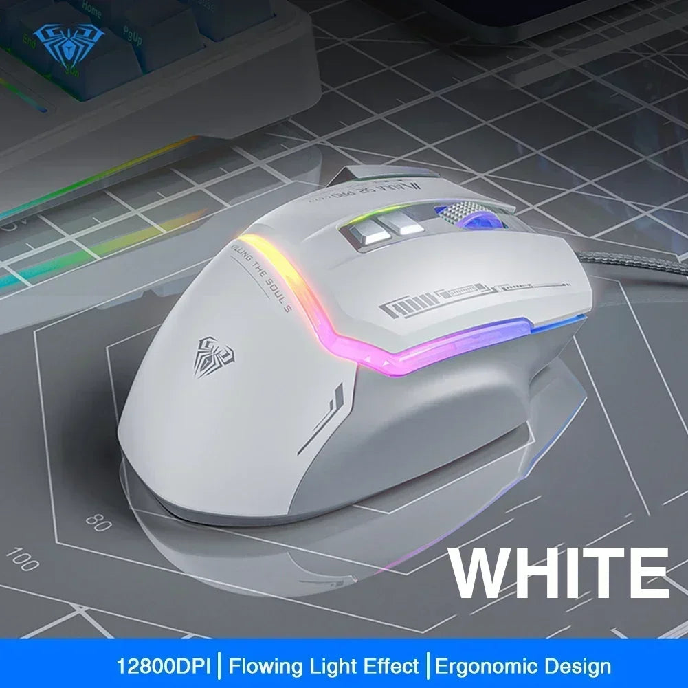 Ratón mecánico con cable AULA S12Pro 1000HZ 12800DPI RGB de baja latencia con macros configurables para esports, accesorios gaming para PC