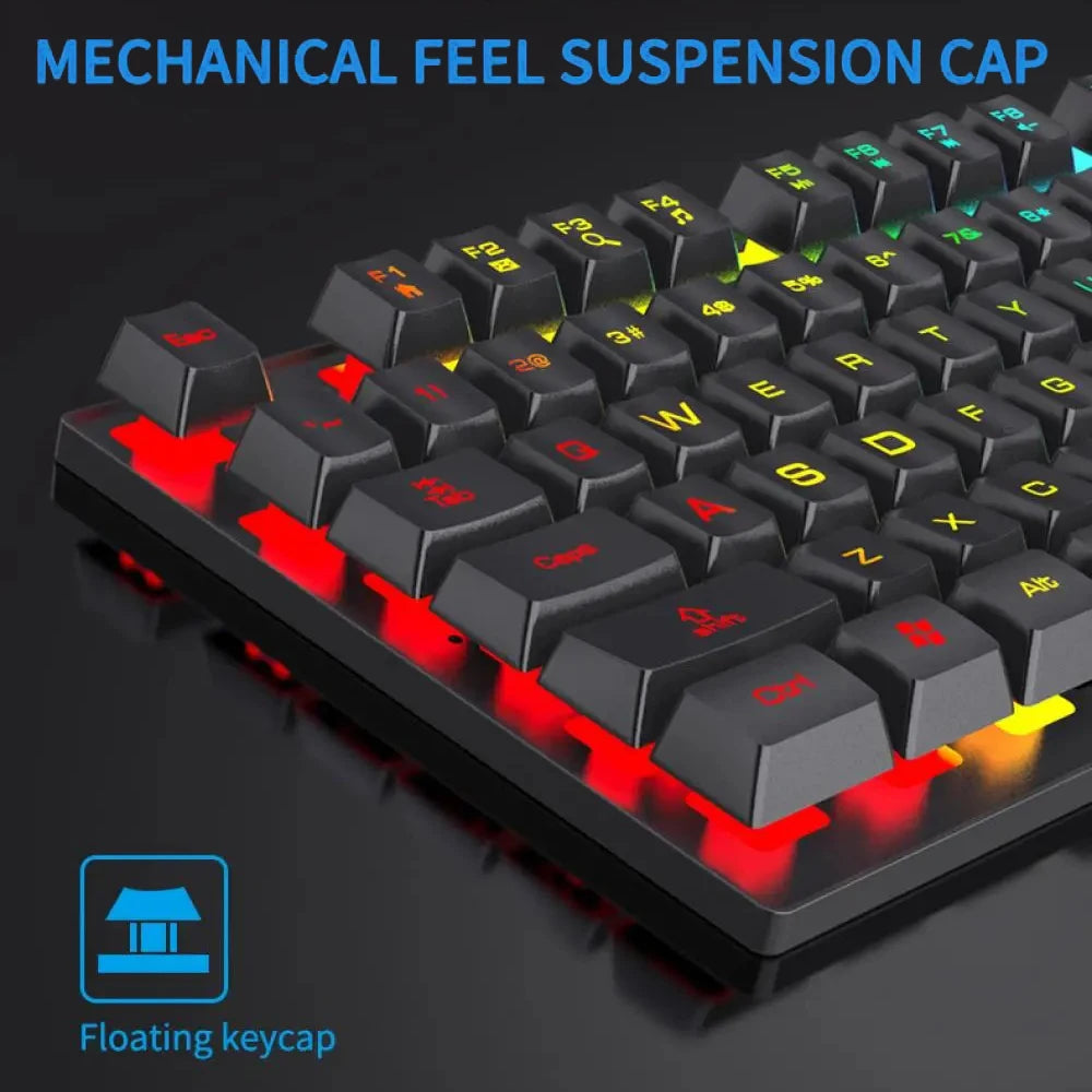 104 Keys Mechanical Feel Keyboard Wired Gaming Keyboard for Laptop PC Ergonomics RGB Backlit 61Key Cyan Axis Keycaps Keyboard