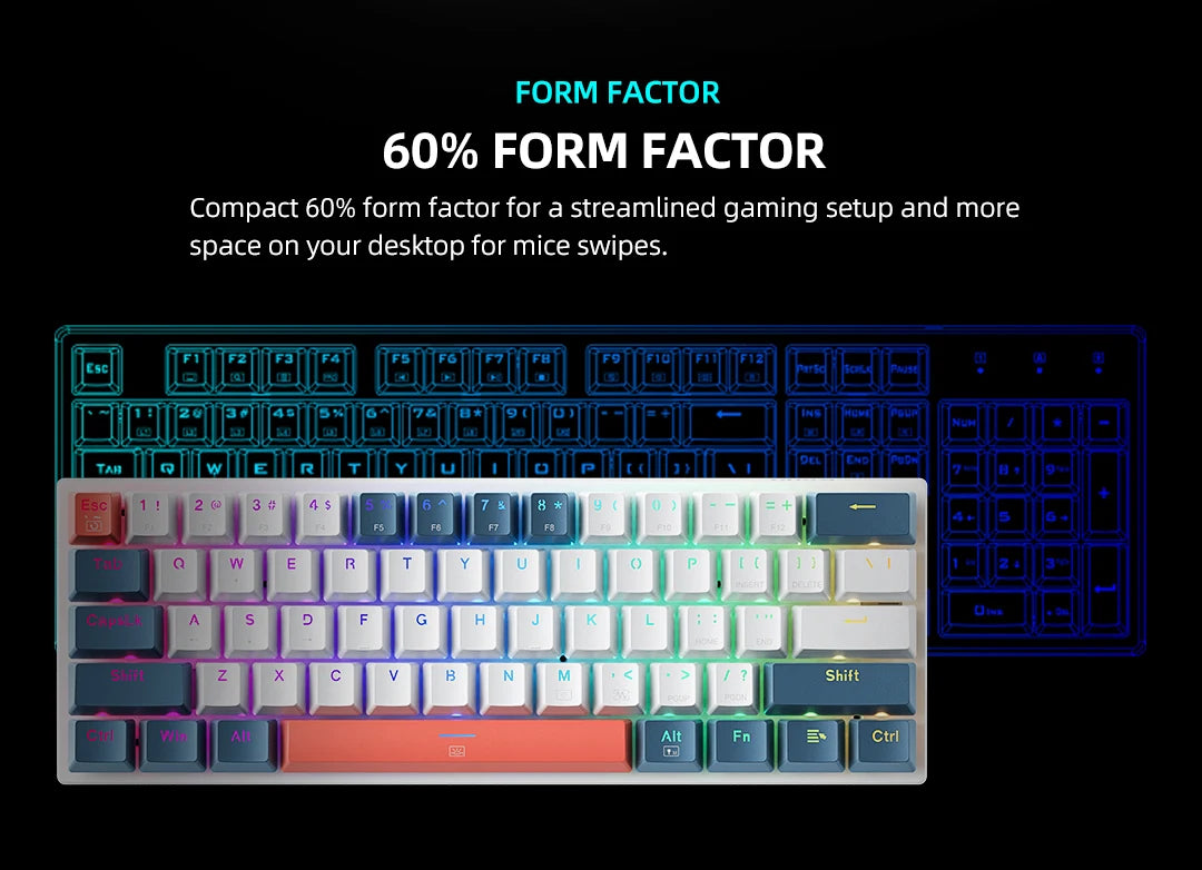 K500-B61 Machenike mini mehanička tipkovnica, format 60%, 61 tipka, gaming tipkovnica, žična, potpuno hot-swappable, RGB pozadinsko osvjetljenje