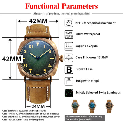 STEELFLIER Official SF760S Luxury Bronze Mechanical Watch NH35 Movt Sapphire Crystal Swiss Luminous 20Bar Waterproof Wristwatch