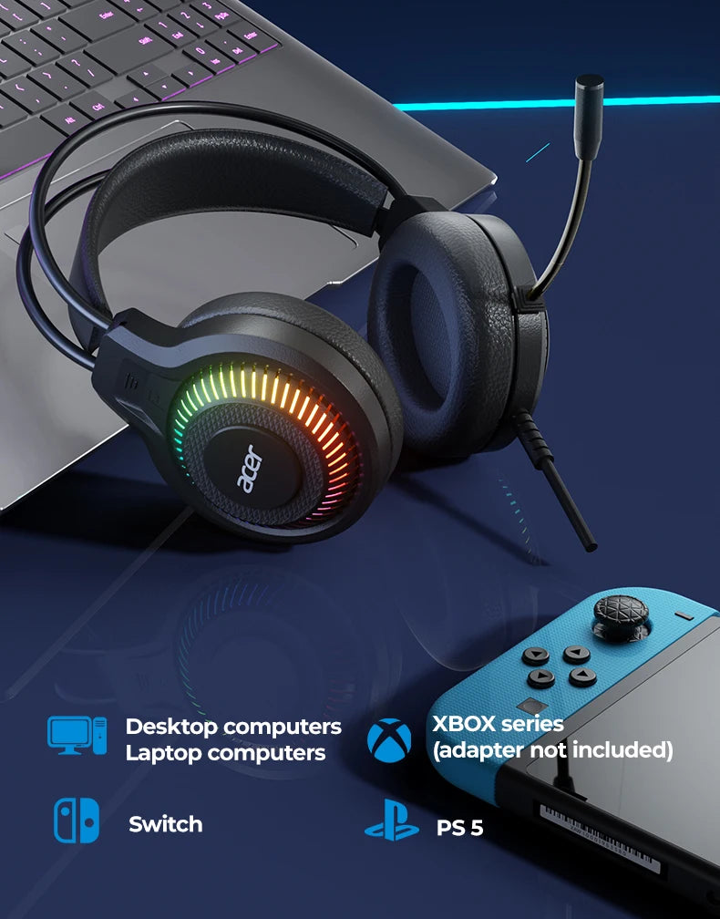 RGB Wired Gaming Earphones with Mic – Low Latency Surround Sound RGB Cool Lighting Gaming Headset with Noise Isolation & Comfort Fit