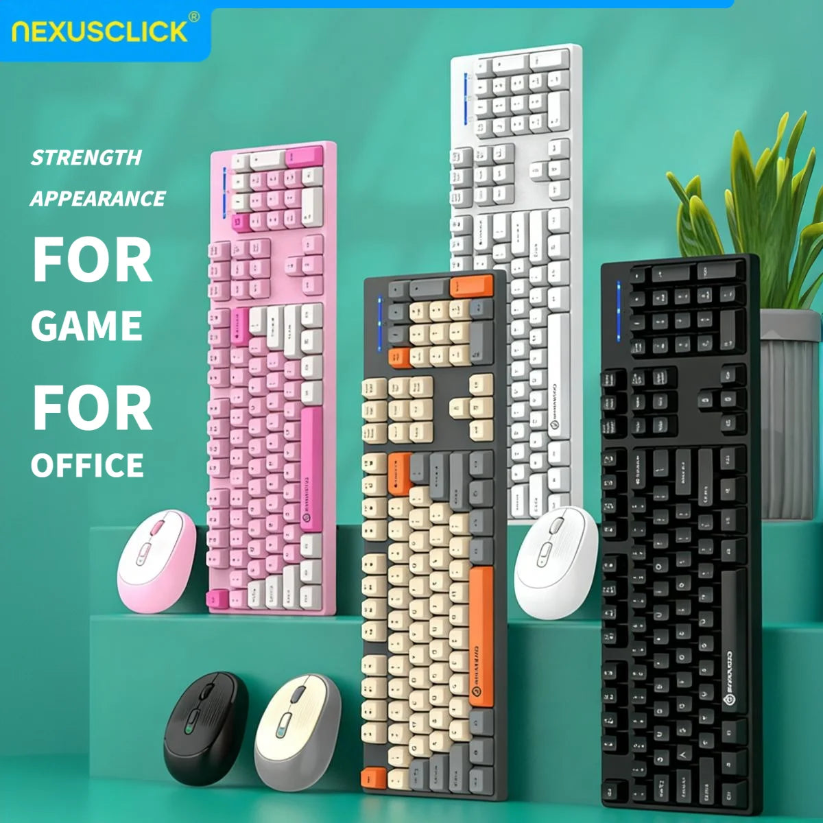 NexusClick Wireless Gaming Office Keyboard & Mouse Set Smart Power Saving Full Size 104 Keys 1600DPI Adjustable USB for Laptop PC