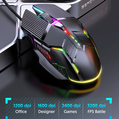 3200DPI Ergonomic Wired Gaming Mouse RGB Backlit USB Gaming Mouse with 6 Silent Buttons for PC Laptop