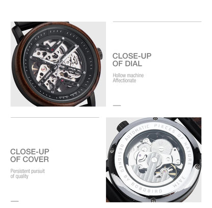 Automatic Mechanical Watch BOBO BIRD New Top Business Men Wooden Wristwatch Unique Custom Engraved Watches Christmas Gift Box