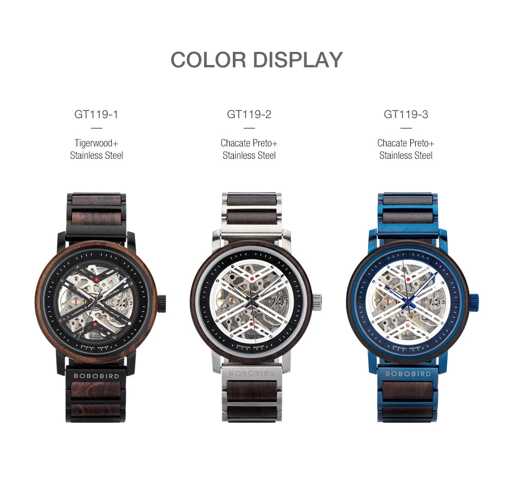 Automatic Mechanical Watch BOBO BIRD New Top Business Men Wooden Wristwatch Unique Custom Engraved Watches Christmas Gift Box