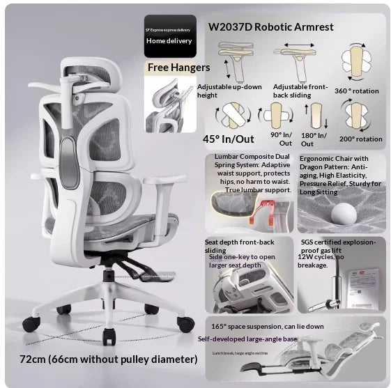 Ergonomska uredska stolica od mrežastog materijala s podesivom lumbalnom potporom, okretnim i nagibnim mehanizmom, naslonom za glavu i kotačićima za kućni ured, ured i gaming