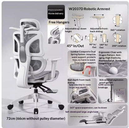Ergonomska uredska stolica od mrežastog materijala s podesivom lumbalnom potporom, okretnim i nagibnim mehanizmom, naslonom za glavu i kotačićima za kućni ured, ured i gaming