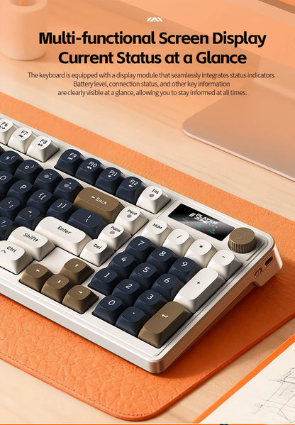 98 key Wireless Keyboard Knob Control BT/2.4g/Wired,RGB LED Backlight Display,2000mA Battery for PC/Laptop
