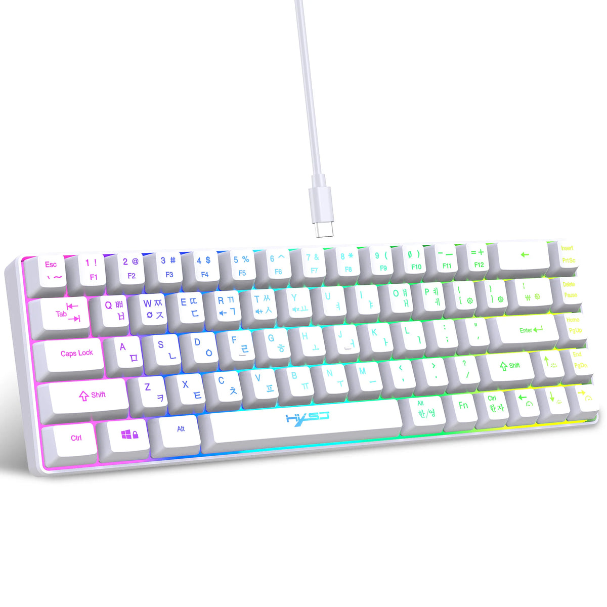 Tastiera gaming 68 tasti USB cablata portatile con retroilluminazione RGB 20, layout coreano, per laptop e computer Windows
